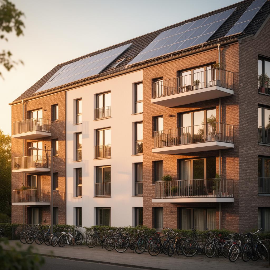Solaranlage auf einem modernen Mehrfamilienhaus in Deutschland